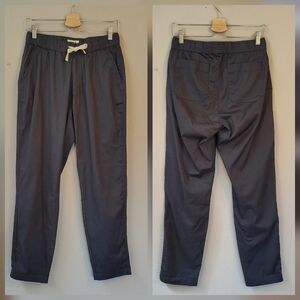 Pact Cotton Twill Gray Pants Small Straight Leg Elastic Drawstring Waist Pockets